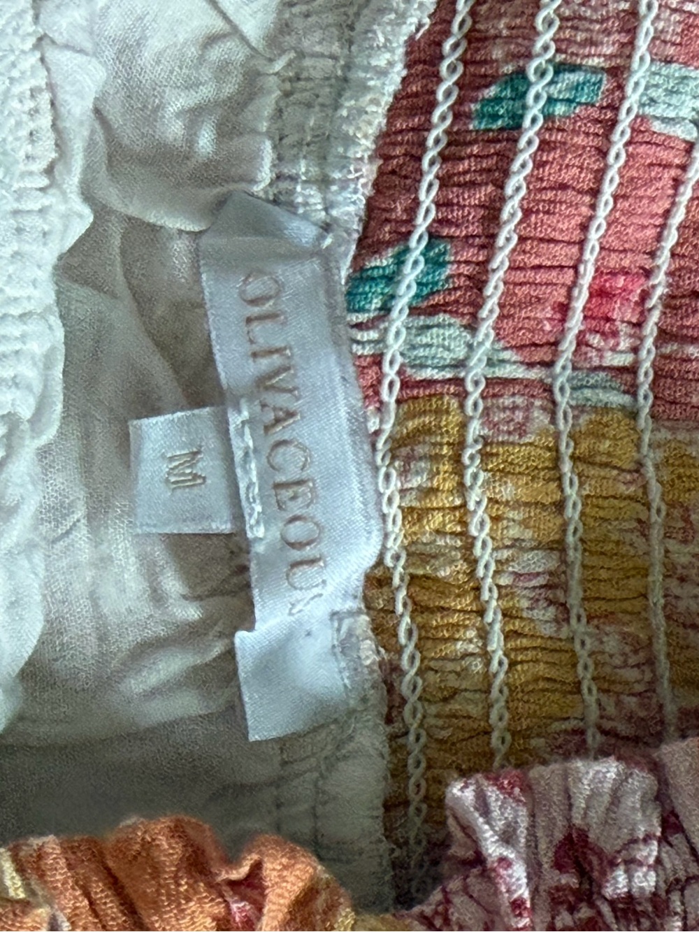 Olivaceous Coral, White & Mustard Tiered Smocked Skirt - Picture 3 of 3